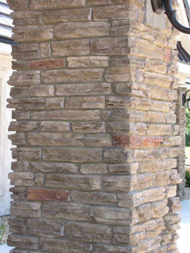 Stacked stone veneer wrapping an outside corner